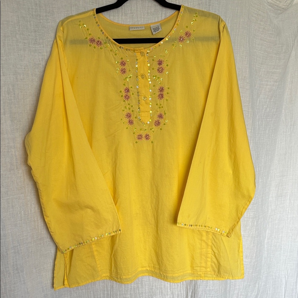 Covington Yellow Floral Embroidered Tunic